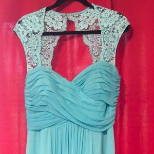 Long Teal Dress with Lace Detail